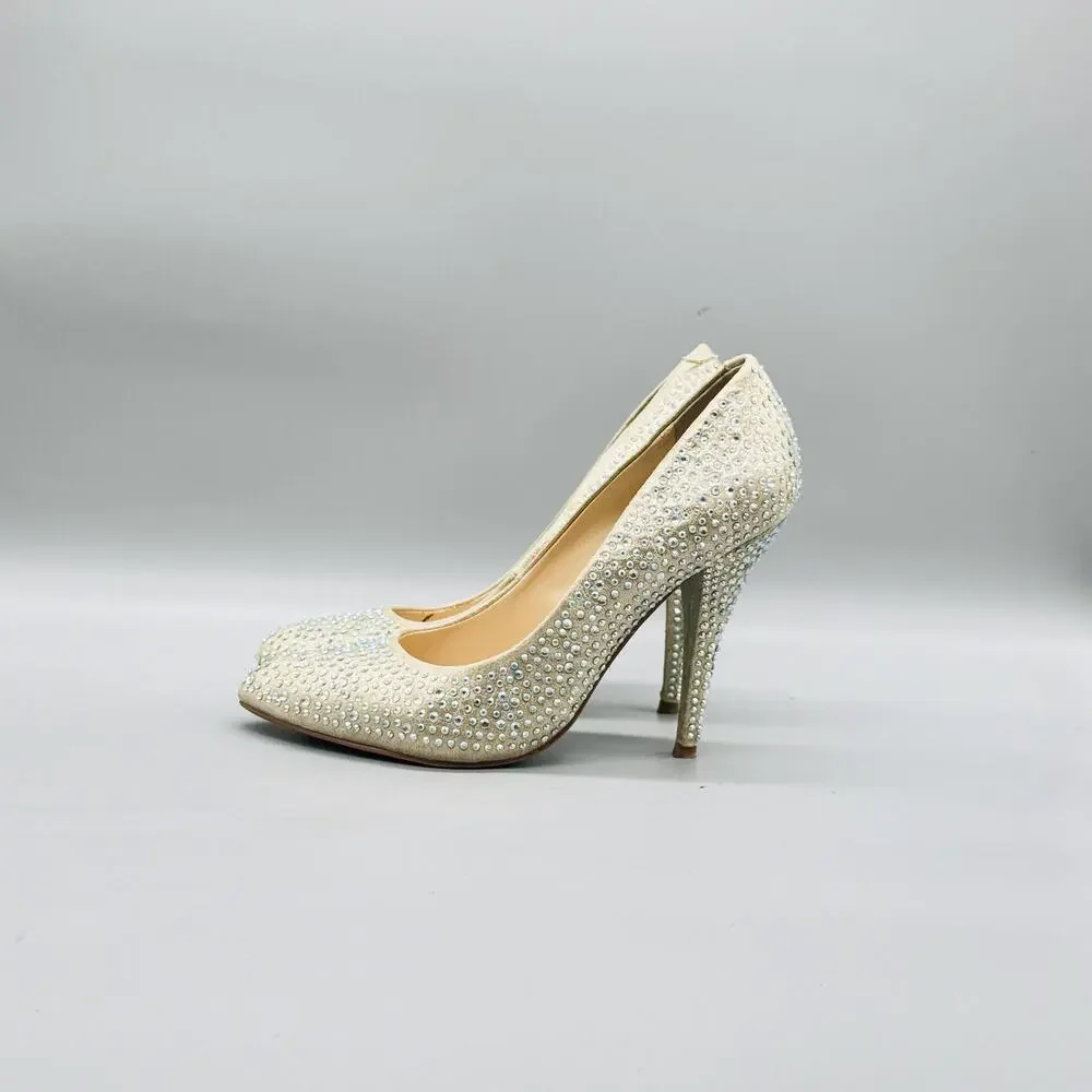 Betsey Johnson Shoes Womens 7.5 White Shine Rhinestone Pumps Stiletto Wedding